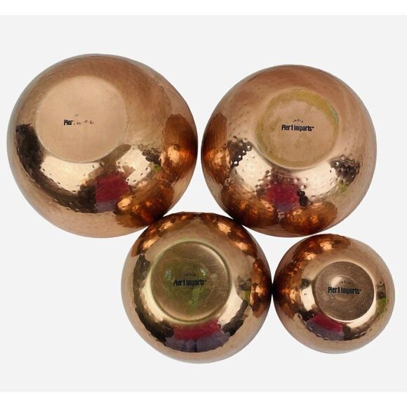RARE Pier 1 Imports India Hammered Copper Nesting Bowl Set of 4 Stainless Steel - Picture 3 of 16